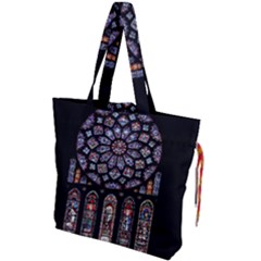 Chartres Cathedral Notre Dame De Paris Stained Glass Drawstring Tote Bag by Grandong