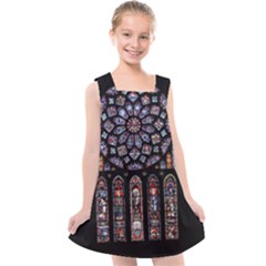 Chartres Cathedral Notre Dame De Paris Stained Glass Kids  Cross Back Dress by Grandong