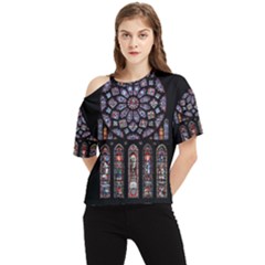 Chartres Cathedral Notre Dame De Paris Stained Glass One Shoulder Cut Out Tee by Grandong