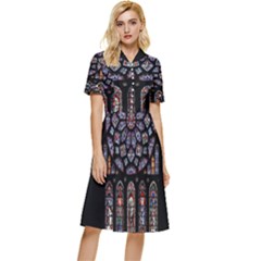 Chartres Cathedral Notre Dame De Paris Stained Glass Button Top Knee Length Dress by Grandong