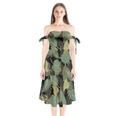 Autumn Fallen Leaves Dried Leaves Shoulder Tie Bardot Midi Dress by Grandong