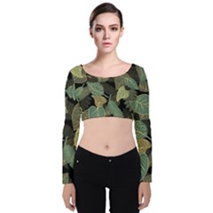 Autumn Fallen Leaves Dried Leaves Velvet Long Sleeve Crop Top by Grandong