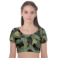 Autumn Fallen Leaves Dried Leaves Velvet Short Sleeve Crop Top  by Grandong