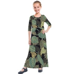 Autumn Fallen Leaves Dried Leaves Kids  Quarter Sleeve Maxi Dress by Grandong