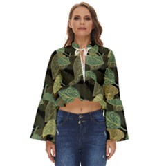 Autumn Fallen Leaves Dried Leaves Boho Long Bell Sleeve Top by Grandong