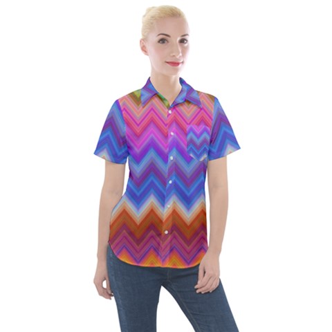 Pattern Chevron Zigzag Background Women s Short Sleeve Pocket Shirt by Grandong