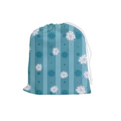 Gardenia Flowers White Blue Drawstring Pouch (large) by Grandong