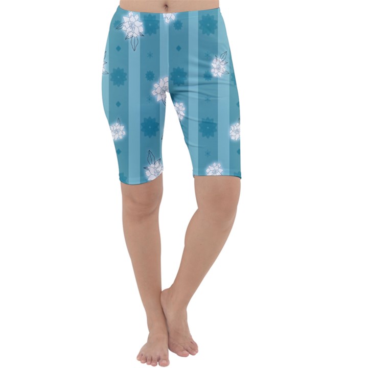 Gardenia Flowers White Blue Cropped Leggings 