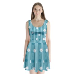 Gardenia Flowers White Blue Split Back Mini Dress  by Grandong