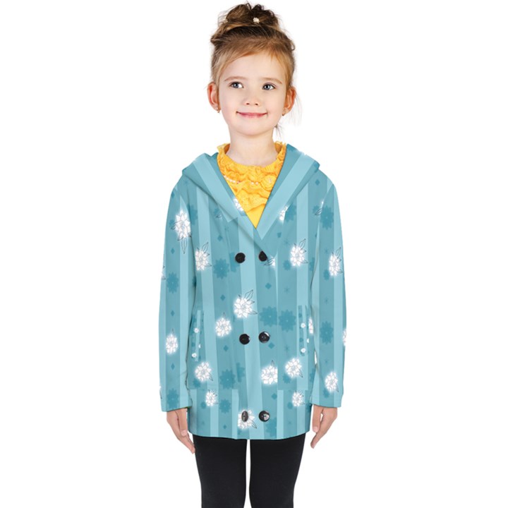 Gardenia Flowers White Blue Kids  Double Breasted Button Coat