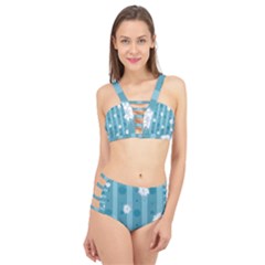 Gardenia Flowers White Blue Cage Up Bikini Set