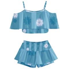 Gardenia Flowers White Blue Kids  Off Shoulder Skirt Bikini by Grandong