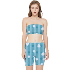 Gardenia Flowers White Blue Stretch Shorts And Tube Top Set by Grandong