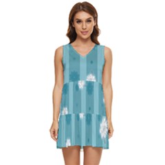 Gardenia Flowers White Blue Tiered Sleeveless Mini Dress by Grandong