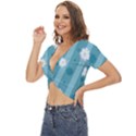 Gardenia Flowers White Blue Twist Front Crop Top View2