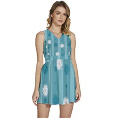 Gardenia Flowers White Blue Sleeveless High Waist Mini Dress by Grandong