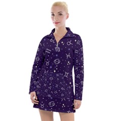 Vector Seamless Dark Zodiac Sign Star Symbol Pattern Women s Long Sleeve Casual Dress by Grandong