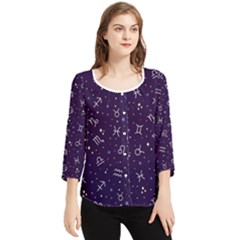 Vector Seamless Dark Zodiac Sign Star Symbol Pattern Chiffon Quarter Sleeve Blouse by Grandong