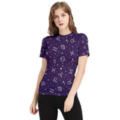 Vector Seamless Dark Zodiac Sign Star Symbol Pattern Women s Short Sleeve Rash Guard by Grandong