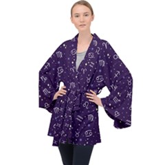 Vector Seamless Dark Zodiac Sign Star Symbol Pattern Long Sleeve Velvet Kimono  by Grandong