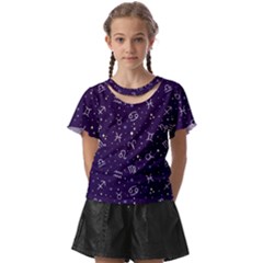 Vector Seamless Dark Zodiac Sign Star Symbol Pattern Kids  Front Cut Tee by Grandong