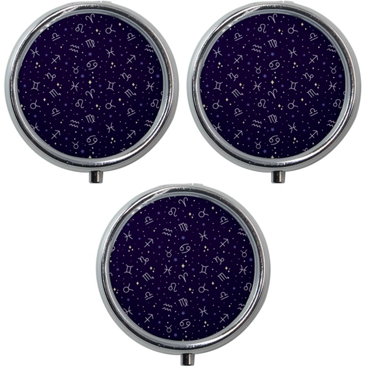 Vector Seamless Dark Zodiac Sign Star Symbol Pattern Mini Round Pill Box (Pack of 3)