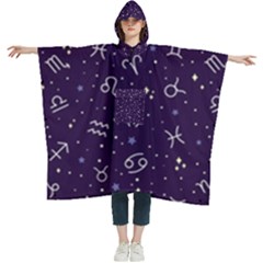 Vector Seamless Dark Zodiac Sign Star Symbol Pattern Women s Hooded Rain Ponchos by Grandong