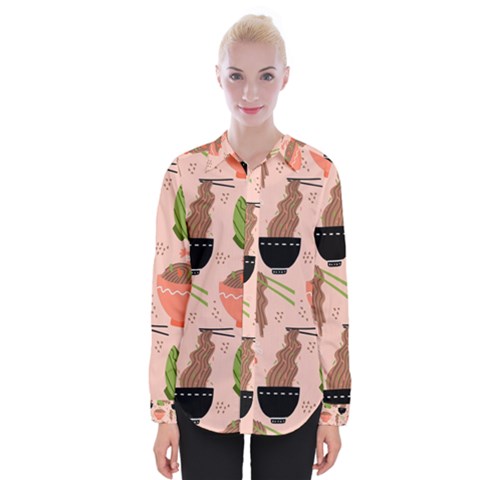 Japanese Street Food Soba Noodle In Bowl Pattern Womens Long Sleeve Shirt by Grandong