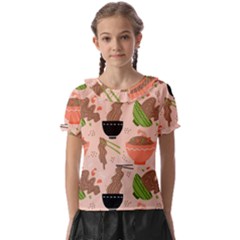 Japanese Street Food Soba Noodle In Bowl Pattern Kids  Frill Chiffon Blouse by Grandong