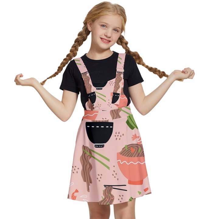 Japanese Street Food Soba Noodle In Bowl Pattern Kids  Apron Dress