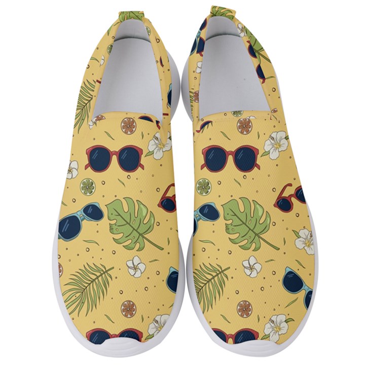 Seamless Pattern Of Sunglasses Tropical Leaves And Flower Men s Slip On Sneakers