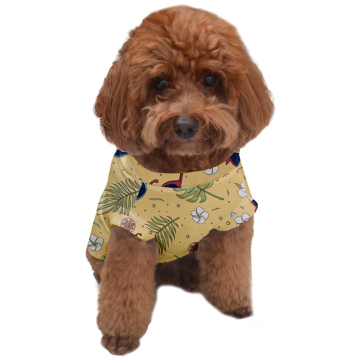 Seamless Pattern Of Sunglasses Tropical Leaves And Flower Dog T-Shirt