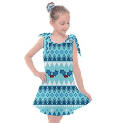 Blue Christmas Vintage Ethnic Seamless Pattern Kids  Tie Up Tunic Dress by Grandong