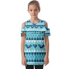 Blue Christmas Vintage Ethnic Seamless Pattern Fold Over Open Sleeve Top by Grandong