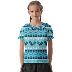 Blue Christmas Vintage Ethnic Seamless Pattern Kids  Frill Chiffon Blouse by Grandong