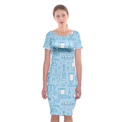 Dentist Blue Seamless Pattern Classic Short Sleeve Midi Dress