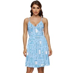 Dentist Blue Seamless Pattern V-neck Pocket Summer Dress  by Grandong