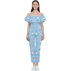 Dentist Blue Seamless Pattern Bardot Ruffle Jumpsuit by Grandong