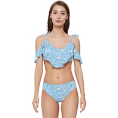 Dentist Blue Seamless Pattern Ruffle Edge Tie Up Bikini Set	 by Grandong