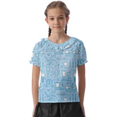 Dentist Blue Seamless Pattern Kids  Frill Chiffon Blouse by Grandong