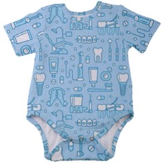 Dentist Blue Seamless Pattern Baby Short Sleeve Bodysuit by Grandong