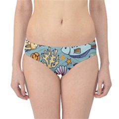 Cartoon Underwater Seamless Pattern With Crab Fish Seahorse Coral Marine Elements Hipster Bikini Bottoms by Grandong