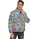 Cartoon Underwater Seamless Pattern With Crab Fish Seahorse Coral Marine Elements Men s Puffer Bubble Jacket Coat View3