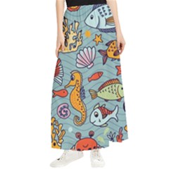 Cartoon Underwater Seamless Pattern With Crab Fish Seahorse Coral Marine Elements Maxi Chiffon Skirt by Grandong