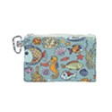 Cartoon Underwater Seamless Pattern With Crab Fish Seahorse Coral Marine Elements Canvas Cosmetic Bag (Small) View1