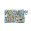 Cartoon Underwater Seamless Pattern With Crab Fish Seahorse Coral Marine Elements Canvas Cosmetic Bag (Small) View2