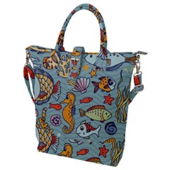 Cartoon Underwater Seamless Pattern With Crab Fish Seahorse Coral Marine Elements Buckle Top Tote Bag by Grandong