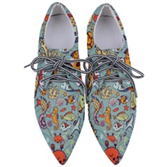 Cartoon Underwater Seamless Pattern With Crab Fish Seahorse Coral Marine Elements Pointed Oxford Shoes by Grandong