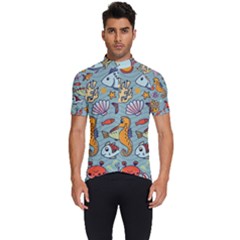 Cartoon Underwater Seamless Pattern With Crab Fish Seahorse Coral Marine Elements Men s Short Sleeve Cycling Jersey by Grandong