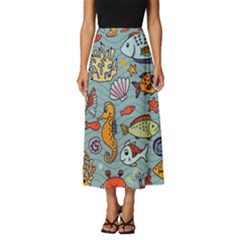 Cartoon Underwater Seamless Pattern With Crab Fish Seahorse Coral Marine Elements Classic Midi Chiffon Skirt by Grandong